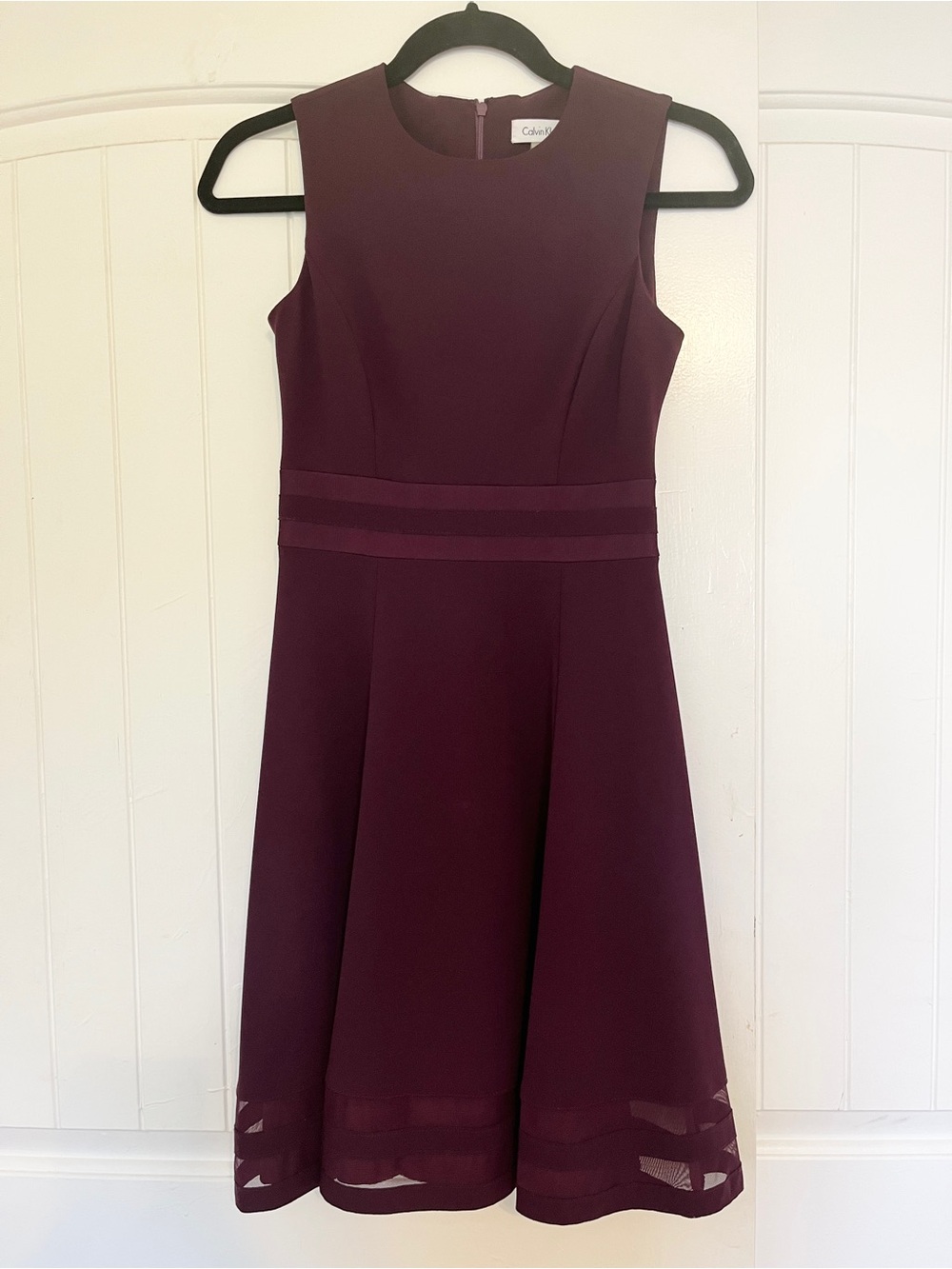 Calvin Klein Sleeveless Fit-and-Flare Midi Dress in Plum